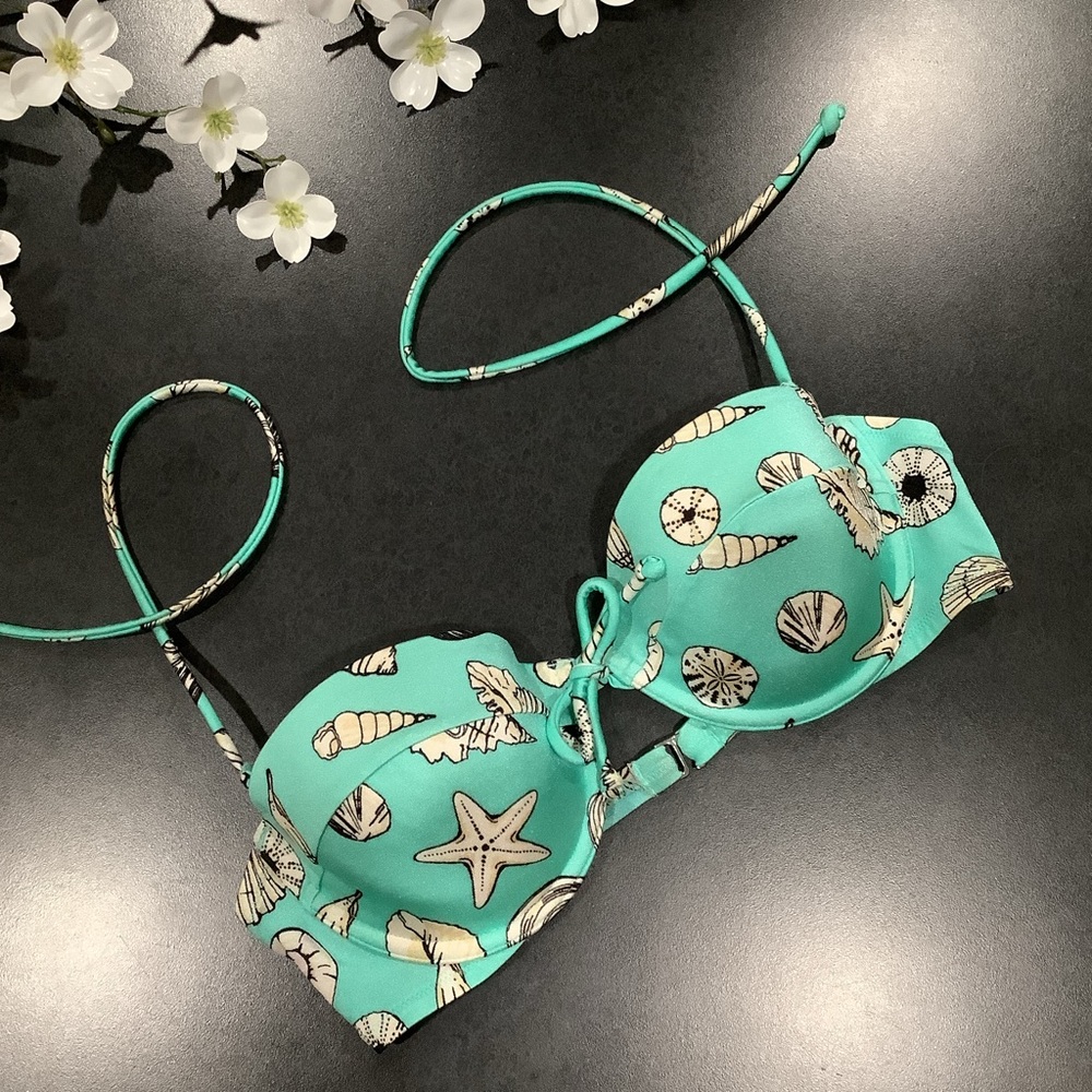 Victoria’s Secret Aqua Shell Print Underwire Bikini Top Removable Halter Straps
